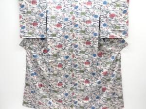 流水に菊・楓模様手織り紬着物